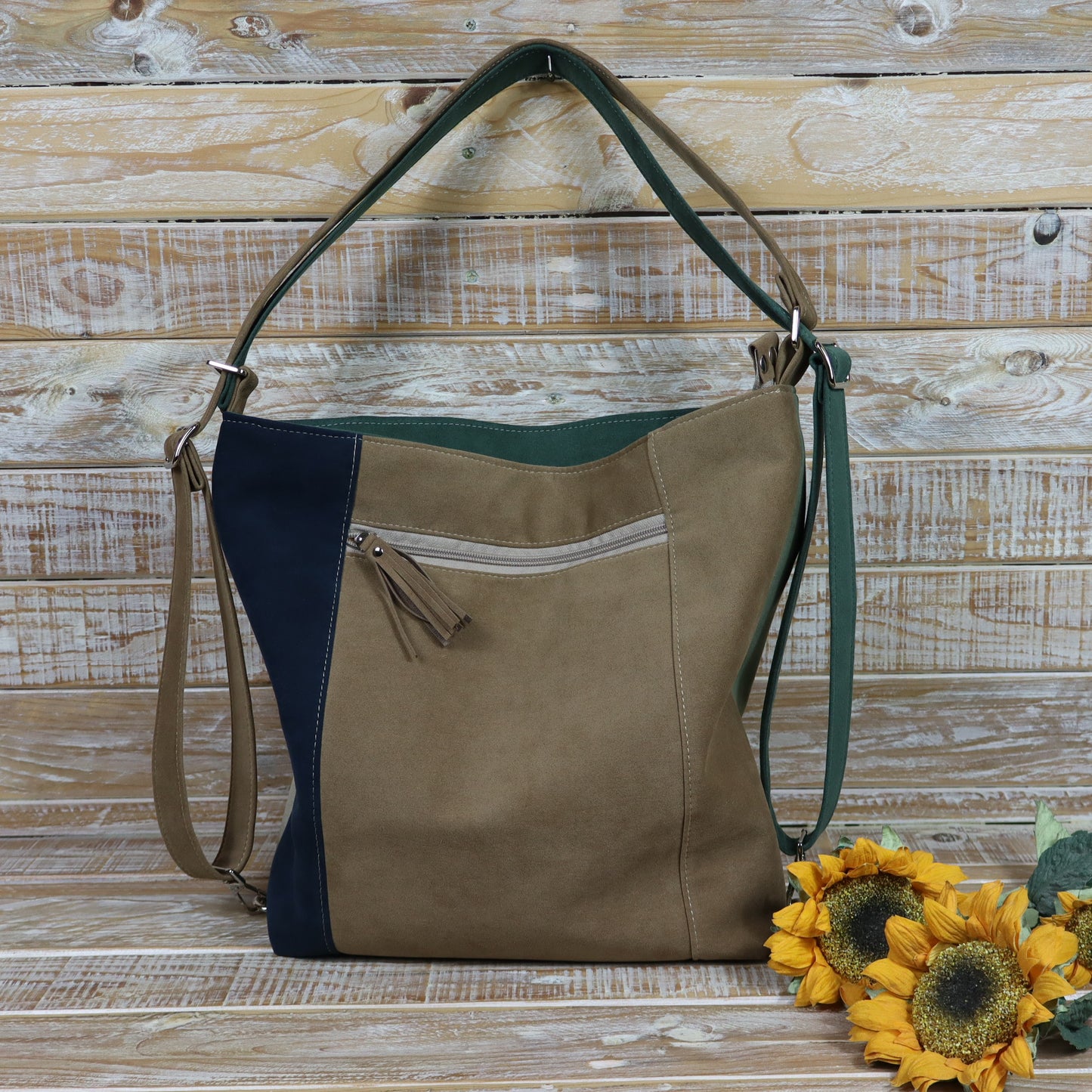 Borsa Zaino verde cammello