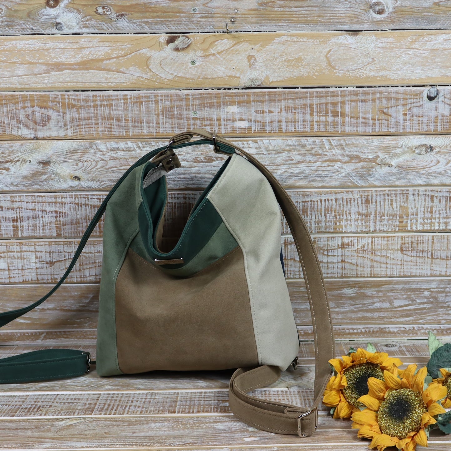 Borsa Zaino verde cammello