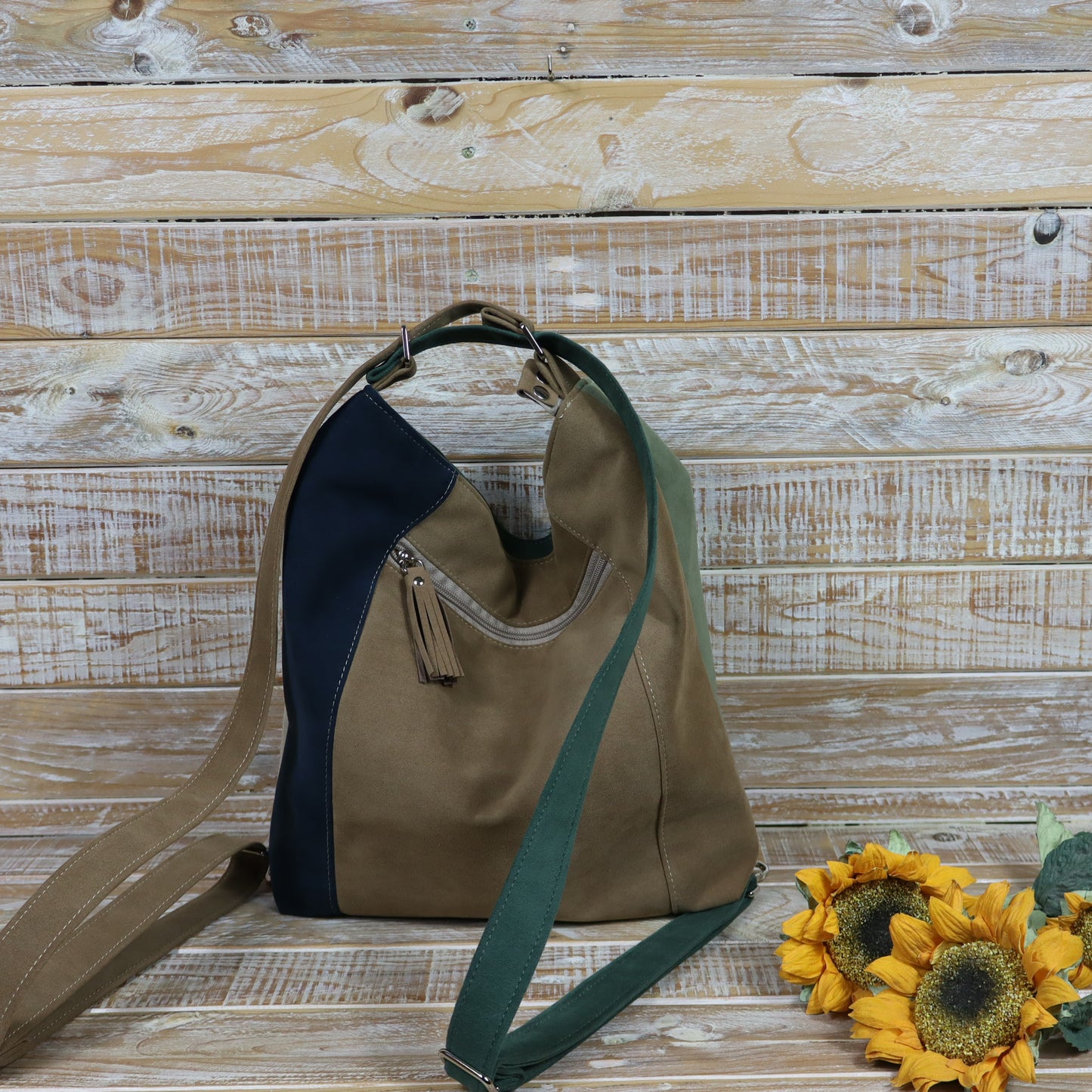 Borsa Zaino verde cammello