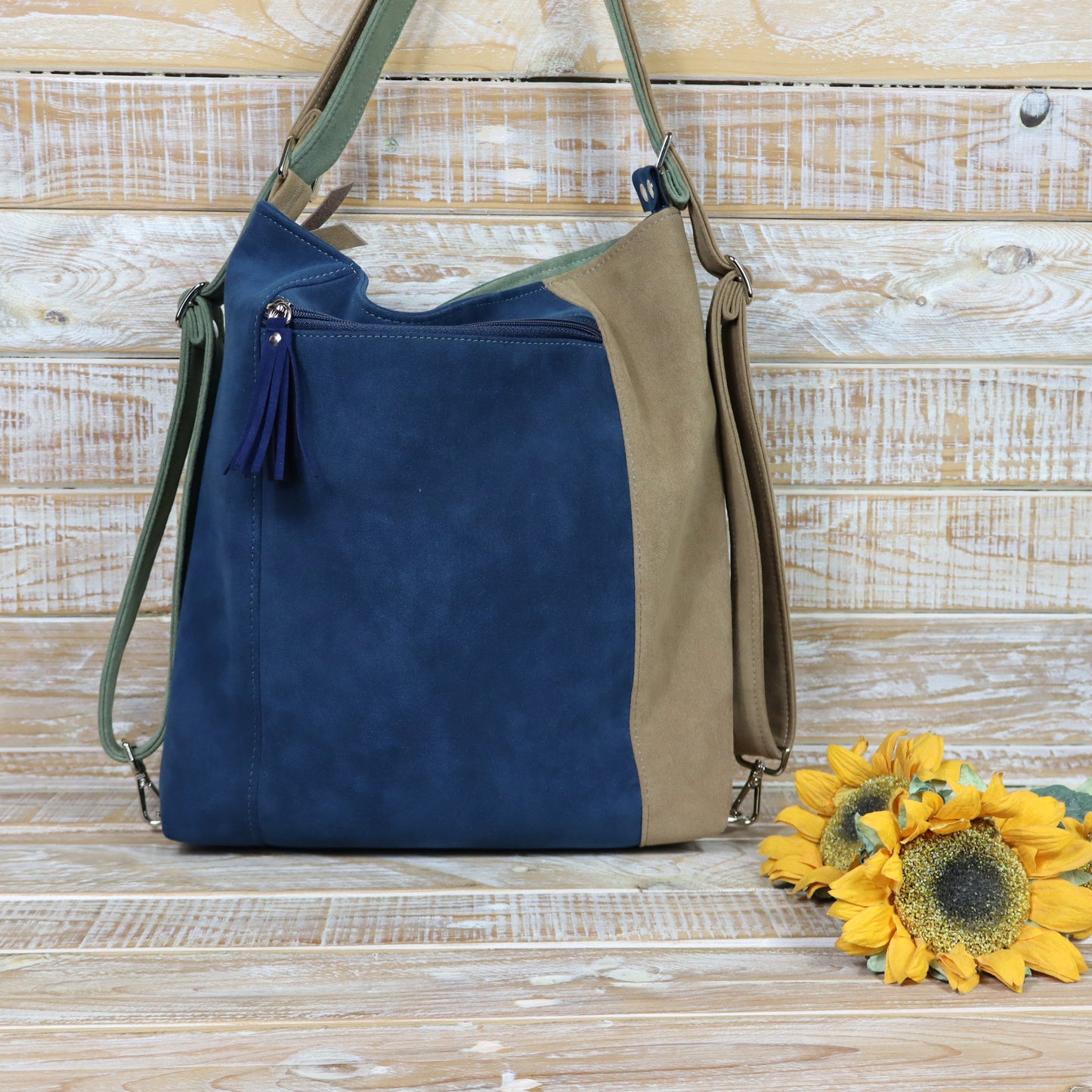 Borsa Zaino cammello verde blu