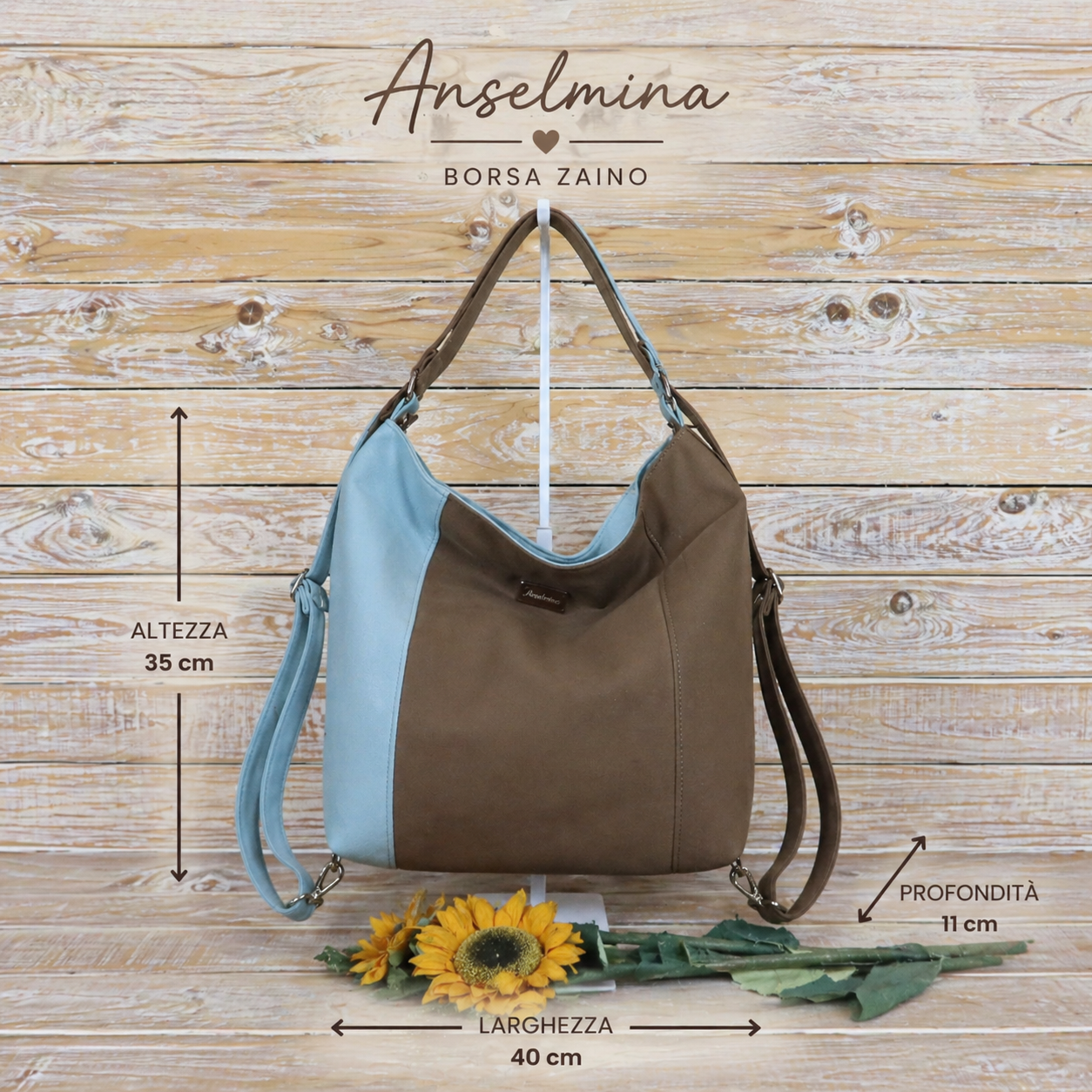 Borsa zaino Anselmina tortora blu