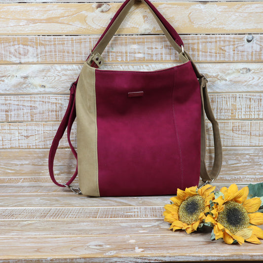 Borsa Zaino rosso porpora cammello