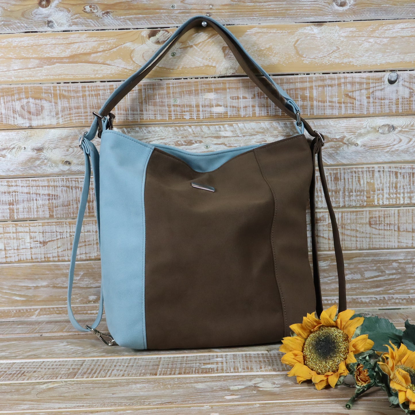 Borsa zaino Anselmina celeste caffè
