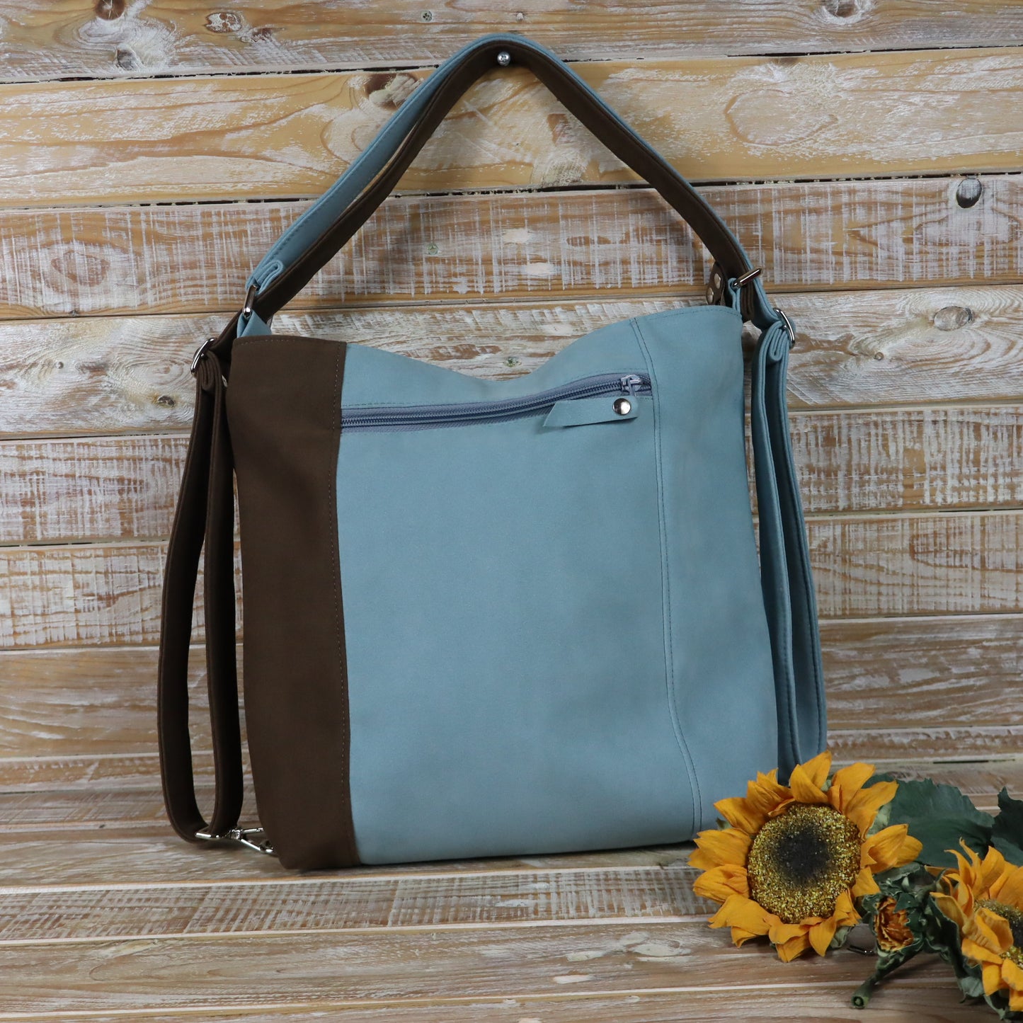 Borsa zaino Anselmina celeste caffè