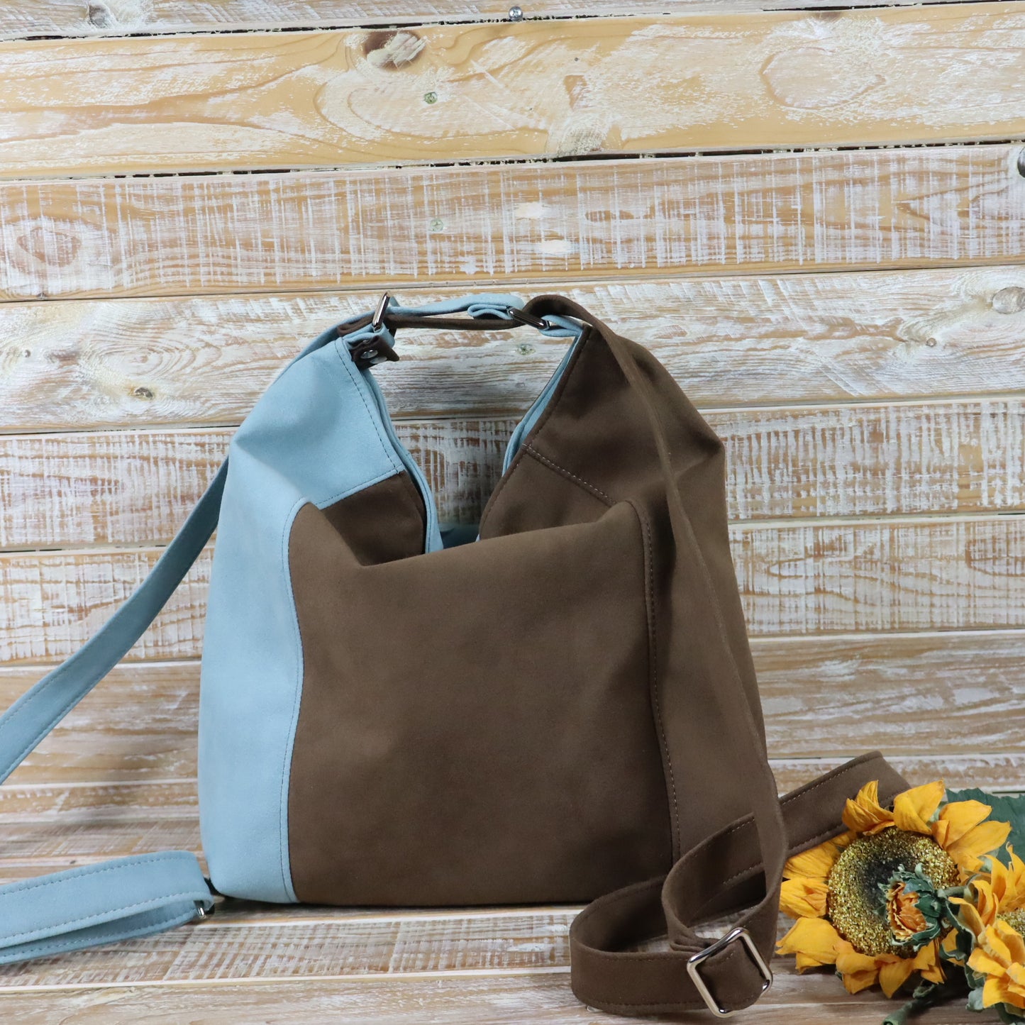 Borsa zaino Anselmina celeste caffè