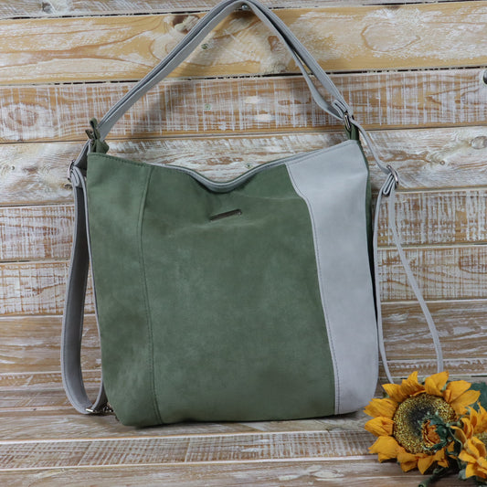 Borsa zaino Anselmina verde salvia  grigio perla