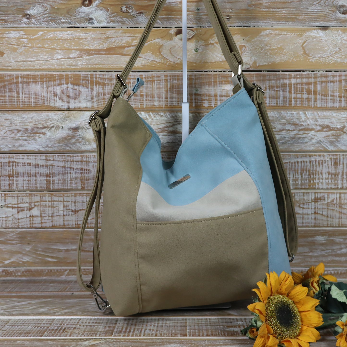 Borsa zaino Anselmina azzurro cammello