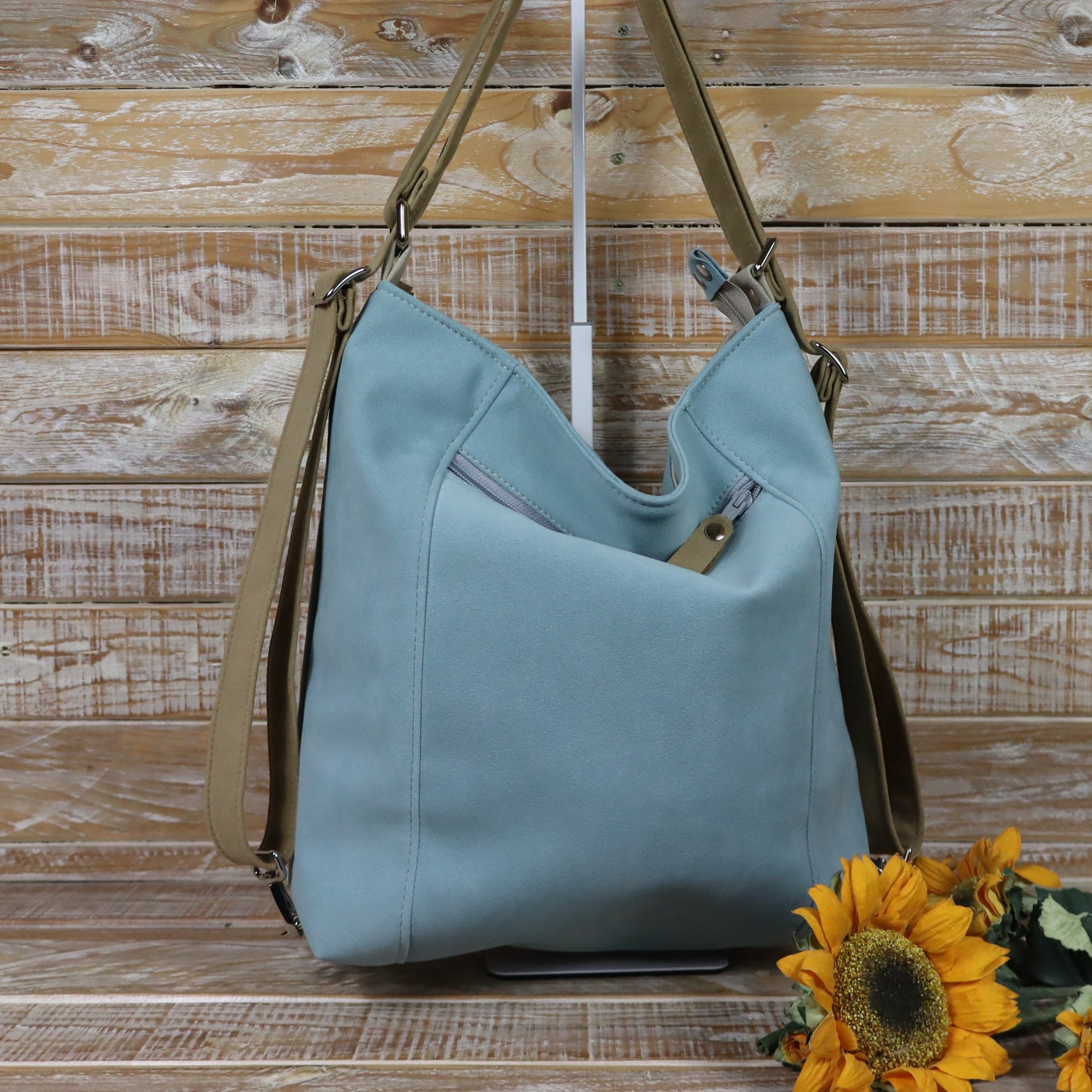 Borsa zaino Anselmina azzurro cammello