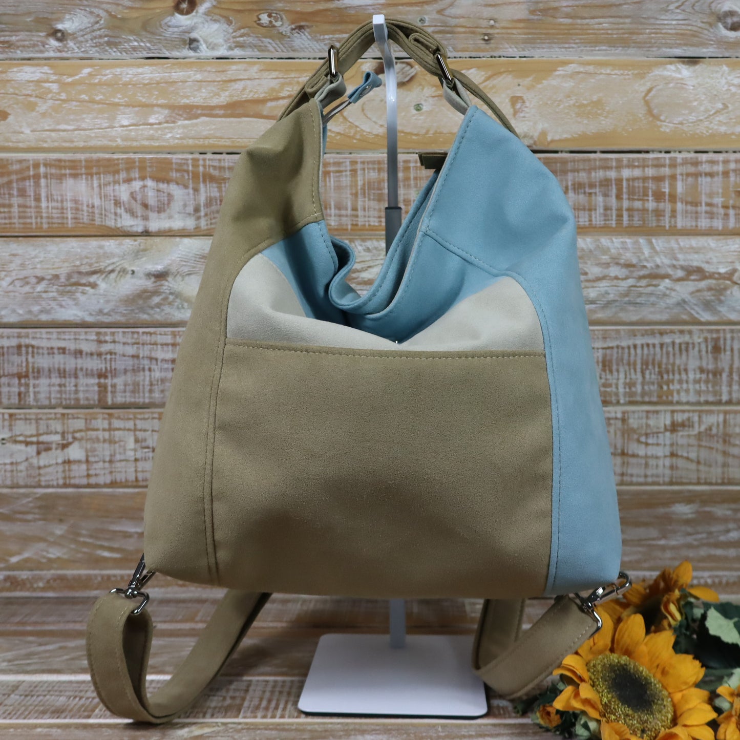 Borsa zaino Anselmina azzurro cammello